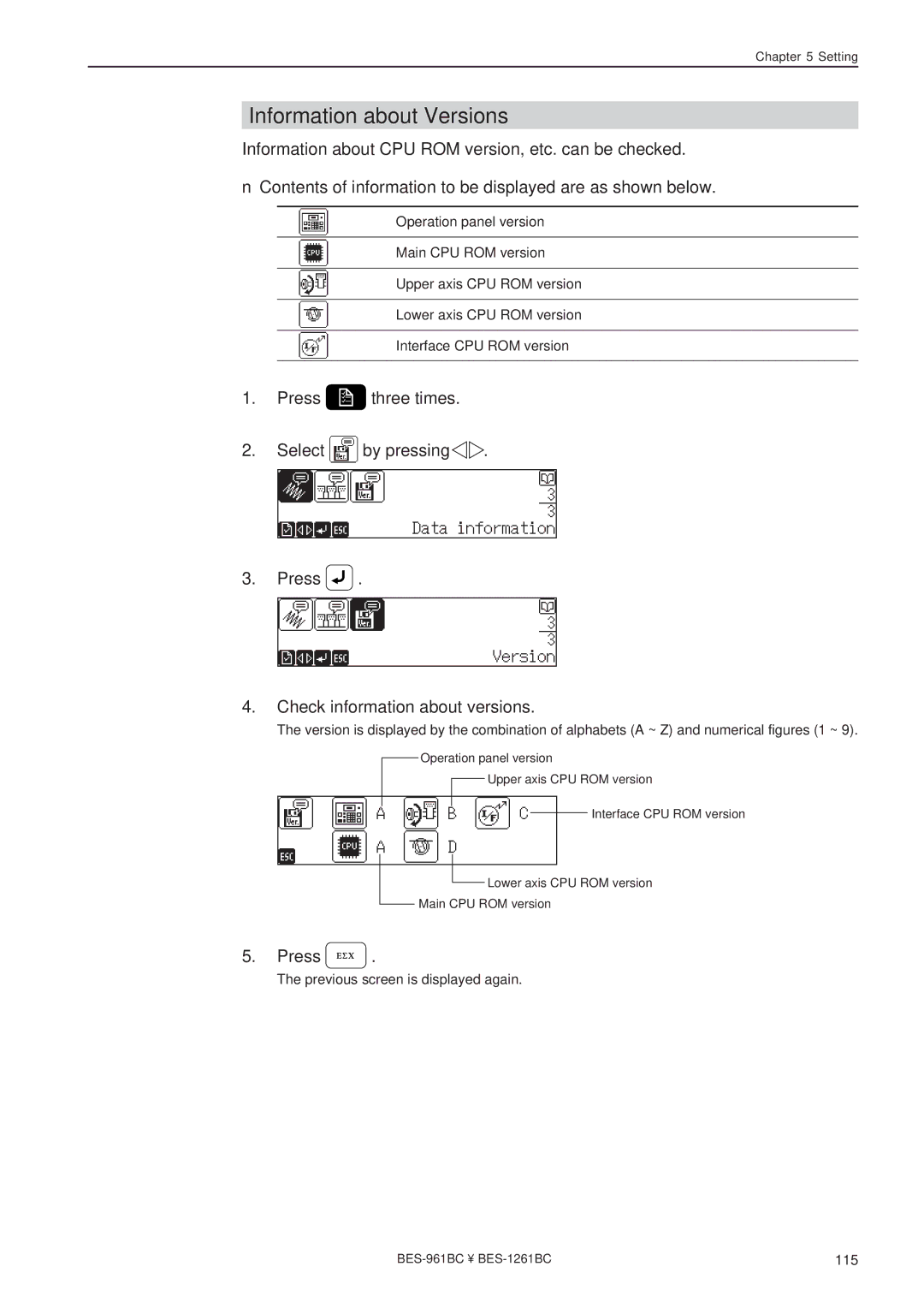 Brother BES-961BC, BES-1261BC instruction manual Information about Versions 