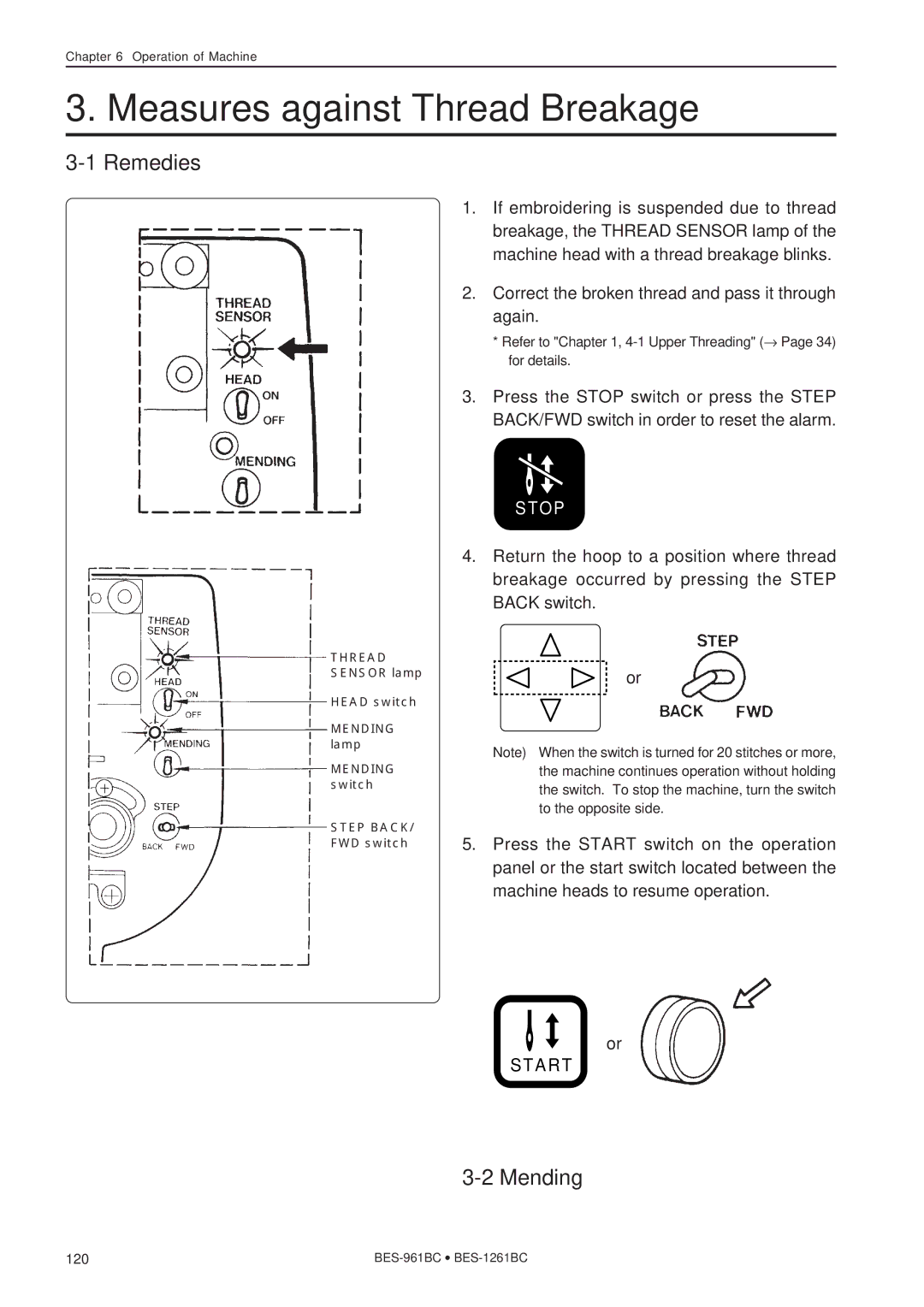 Brother BES-1261BC, BES-961BC instruction manual Measures against Thread Breakage, Remedies, Mending 