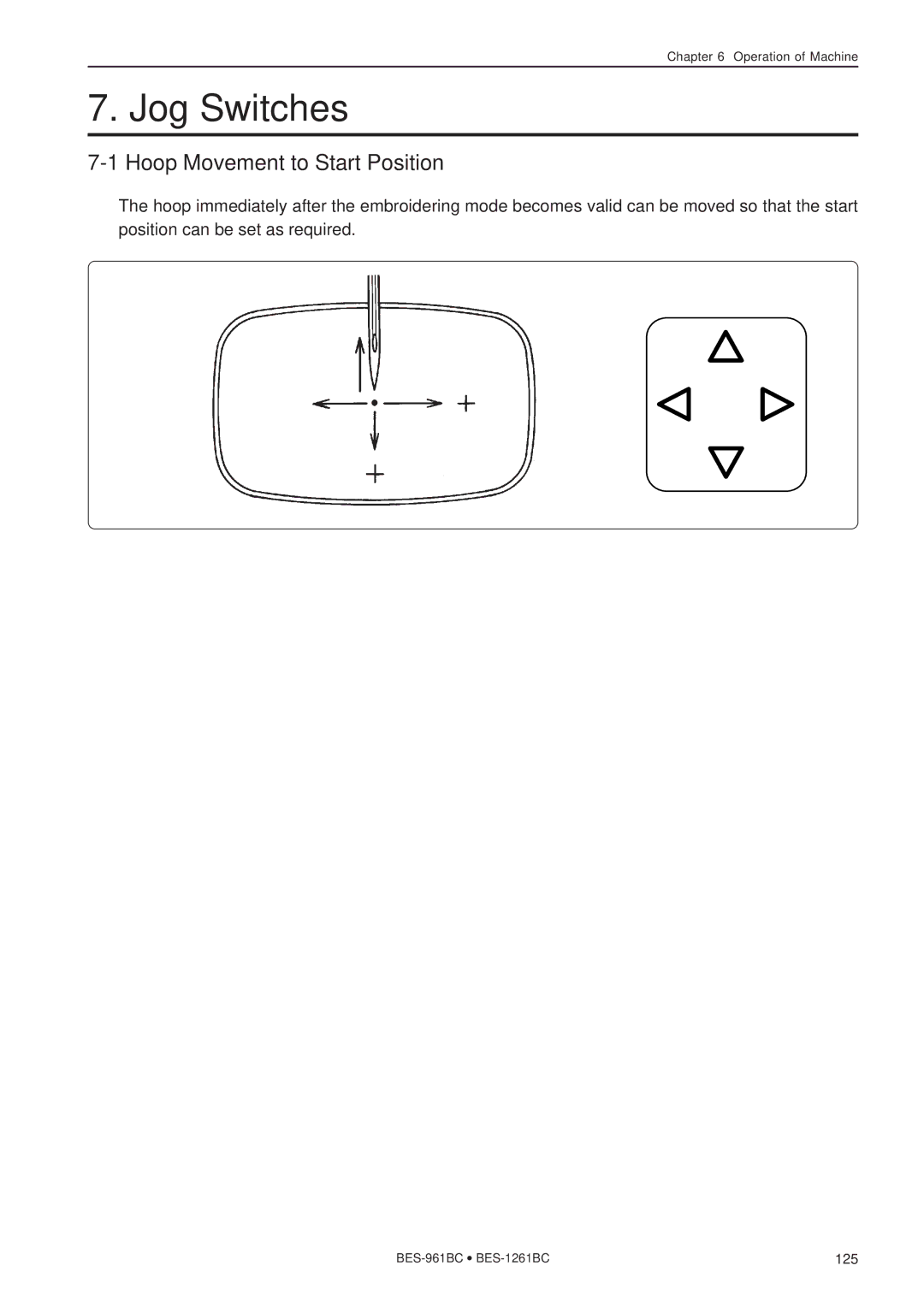 Brother BES-961BC, BES-1261BC instruction manual Jog Switches, Hoop Movement to Start Position 