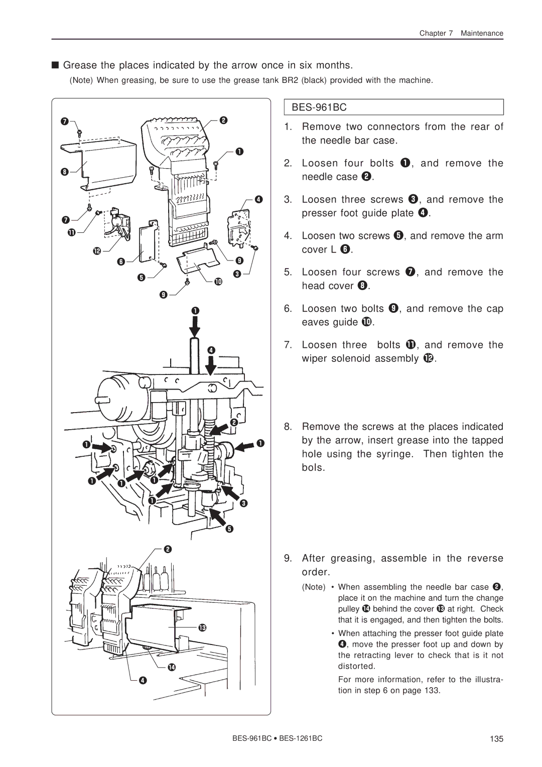 Brother BES-961BC, BES-1261BC instruction manual Grease the places indicated by the arrow once in six months 