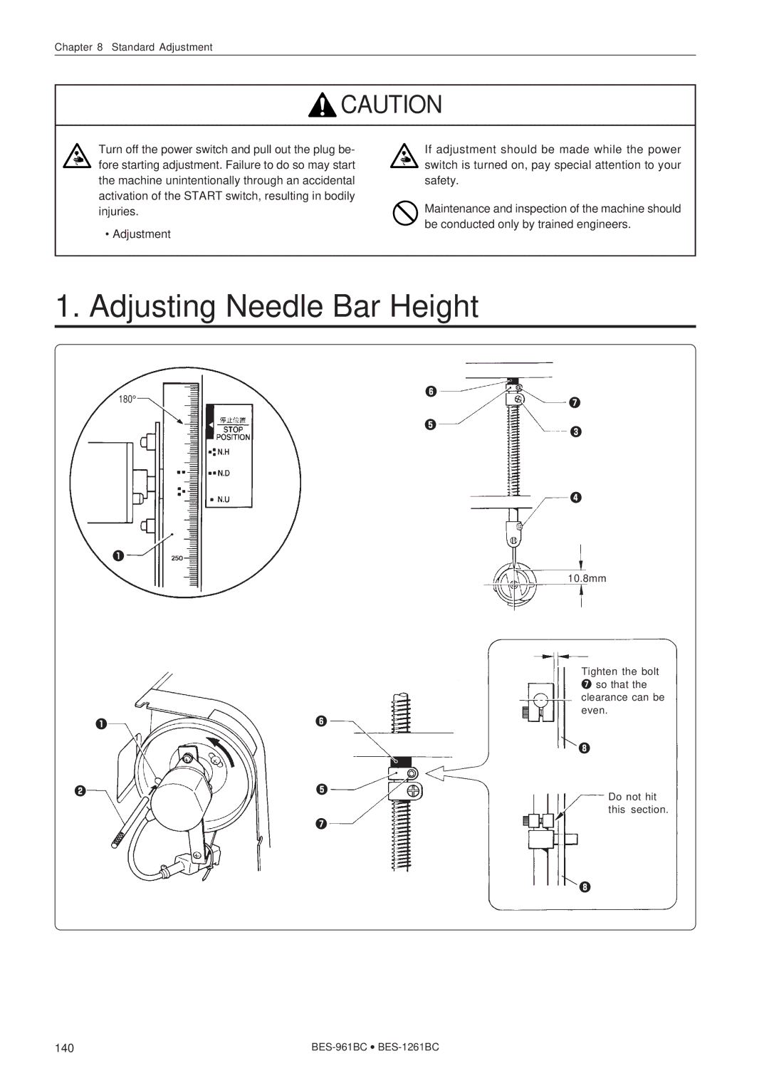 Brother BES-1261BC, BES-961BC instruction manual Adjusting Needle Bar Height 