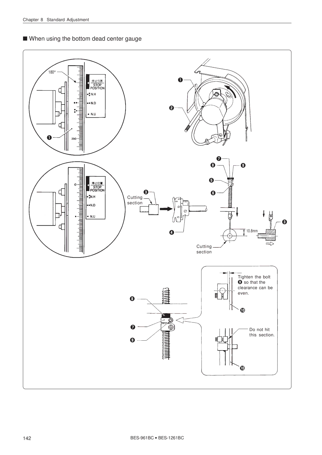 Brother BES-1261BC, BES-961BC instruction manual When using the bottom dead center gauge 