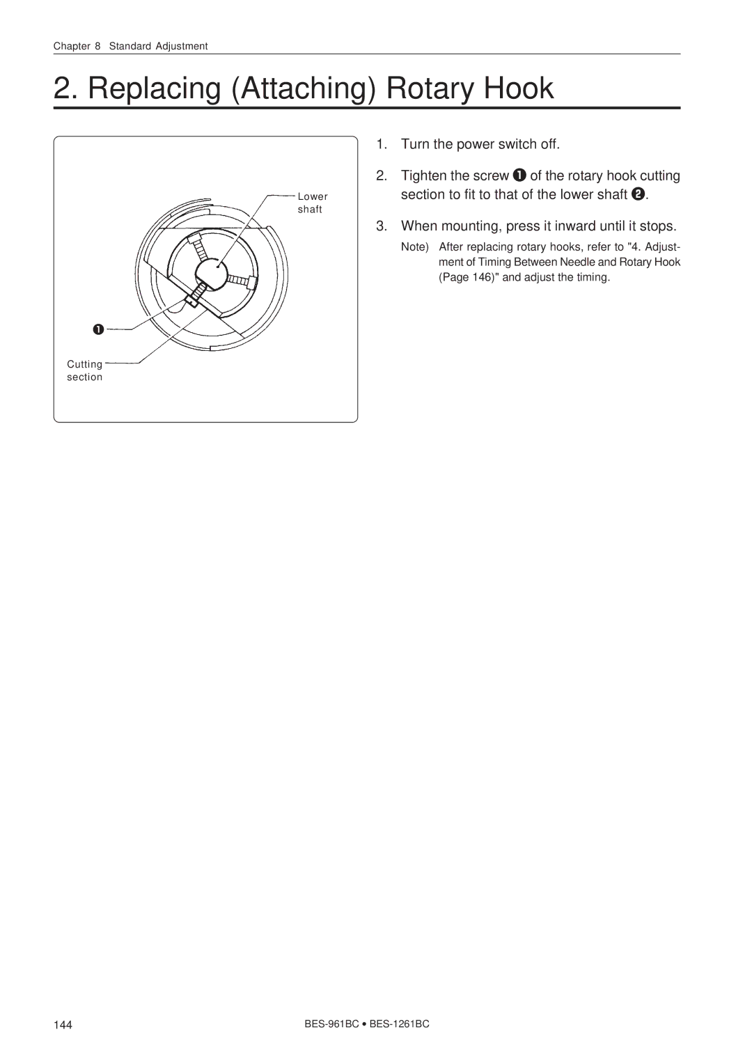 Brother BES-1261BC, BES-961BC instruction manual Replacing Attaching Rotary Hook 