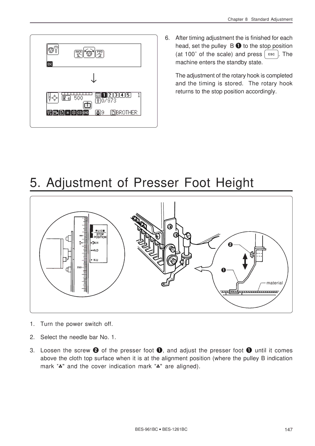 Brother BES-961BC, BES-1261BC instruction manual Adjustment of Presser Foot Height, Timing is stored. The rotary hook 