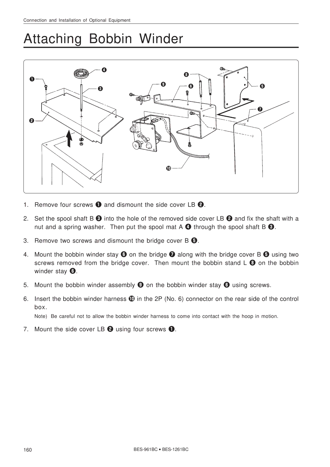 Brother BES-1261BC, BES-961BC instruction manual Attaching Bobbin Winder 