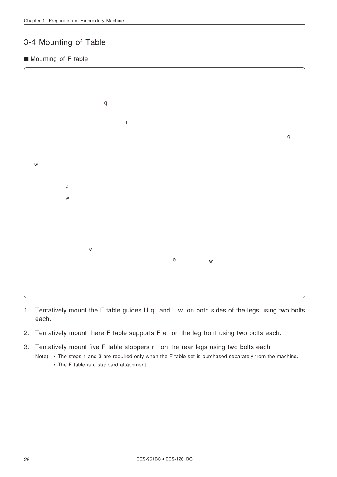 Brother BES-1261BC, BES-961BC instruction manual Mounting of Table 