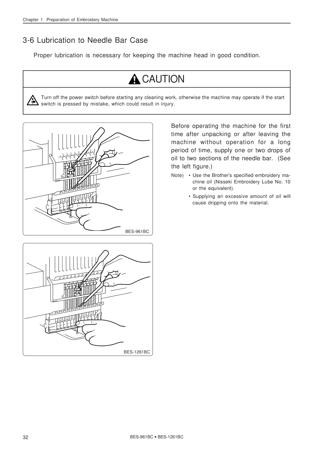 Brother BES-1261BC, BES-961BC instruction manual Lubrication to Needle Bar Case 