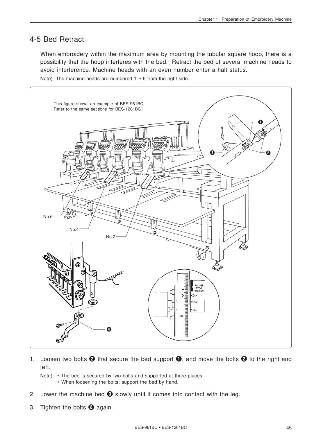 Brother BES-961BC, BES-1261BC instruction manual Bed Retract 