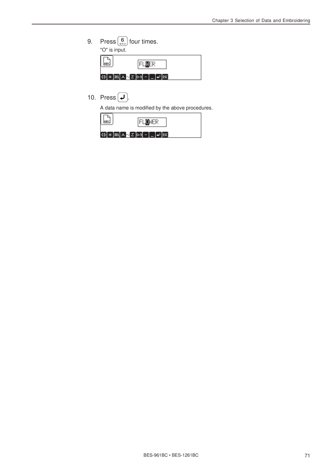 Brother BES-961BC, BES-1261BC instruction manual Press M6N O four times 