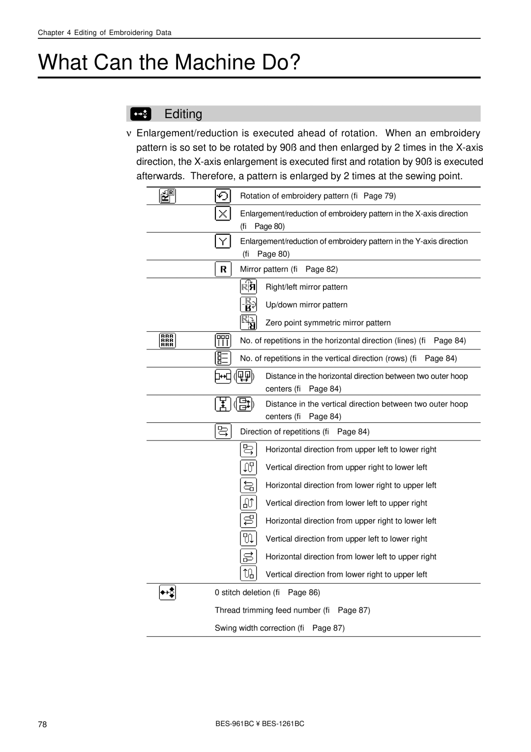 Brother BES-1261BC, BES-961BC instruction manual What Can the Machine Do?, Editing 