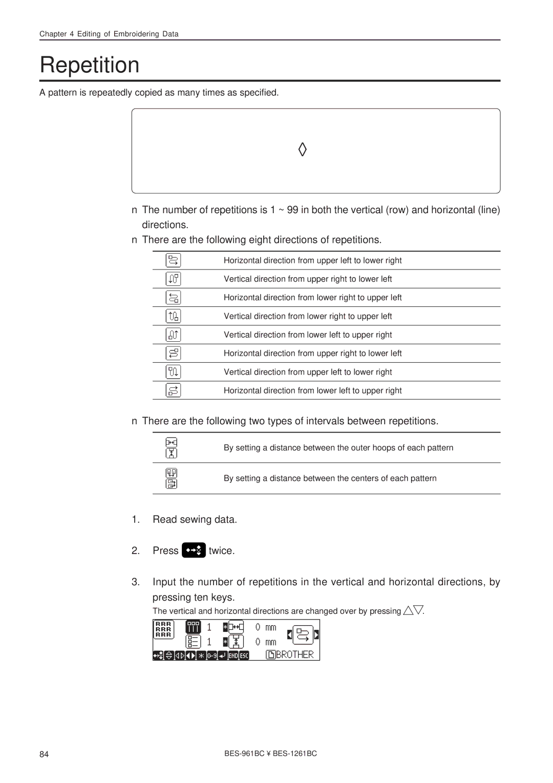 Brother BES-1261BC, BES-961BC instruction manual Repetition 