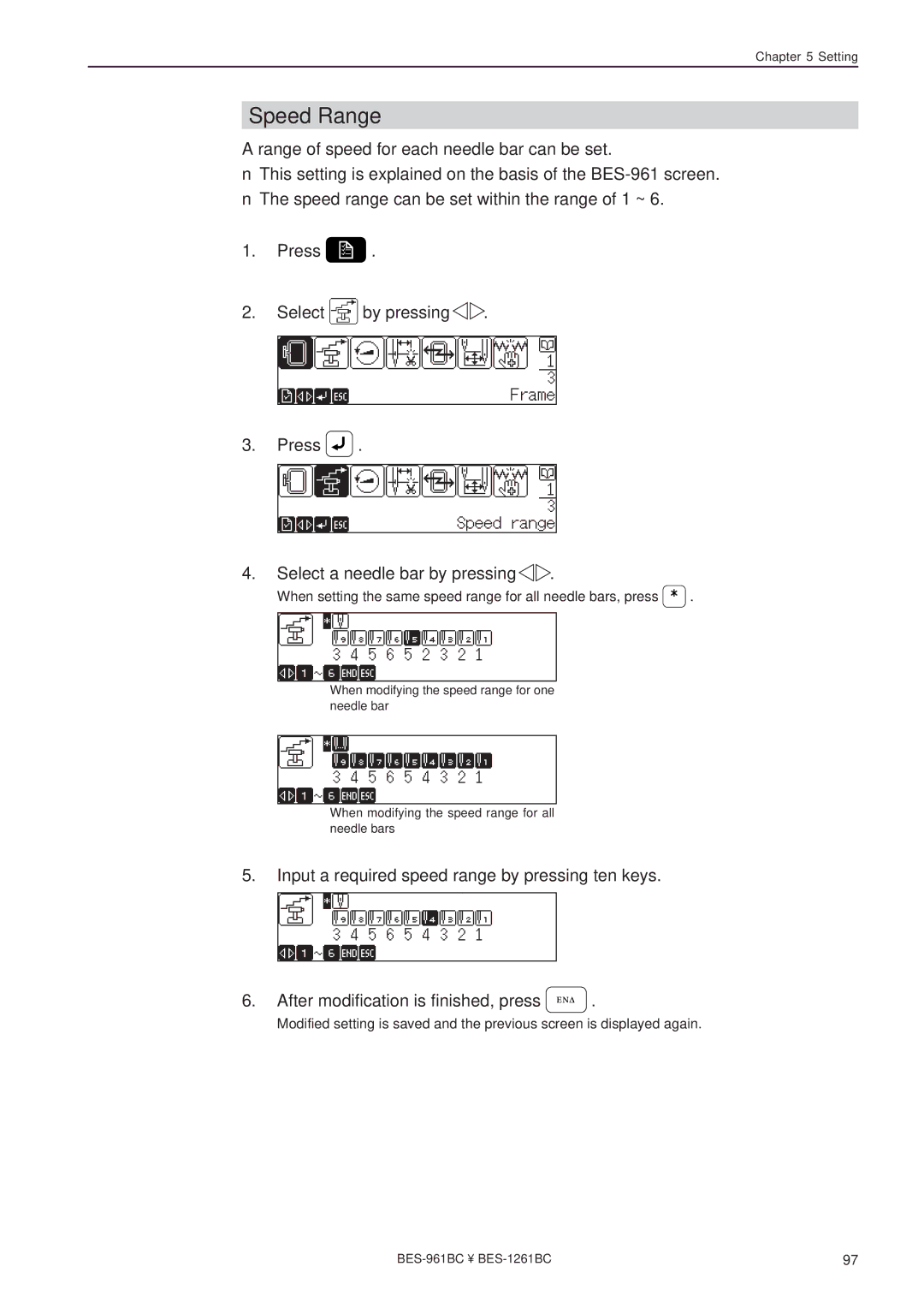 Brother BES-961BC, BES-1261BC instruction manual Speed Range 