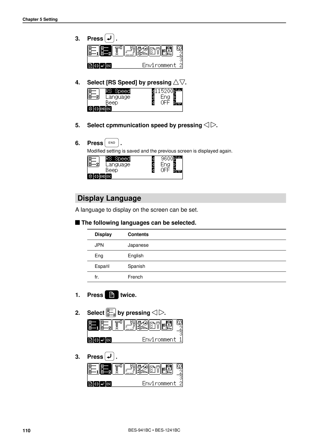 Brother BES-941BC instruction manual Display Language, Following languages can be selected 