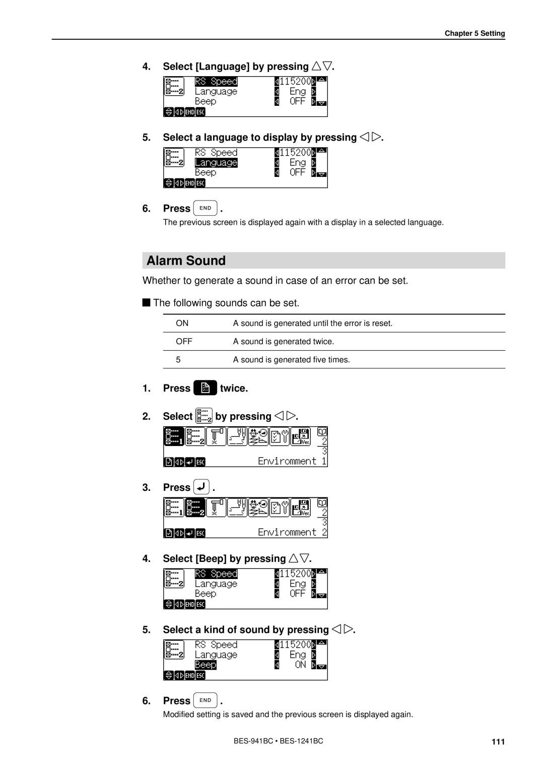 Brother BES-941BC instruction manual Alarm Sound 