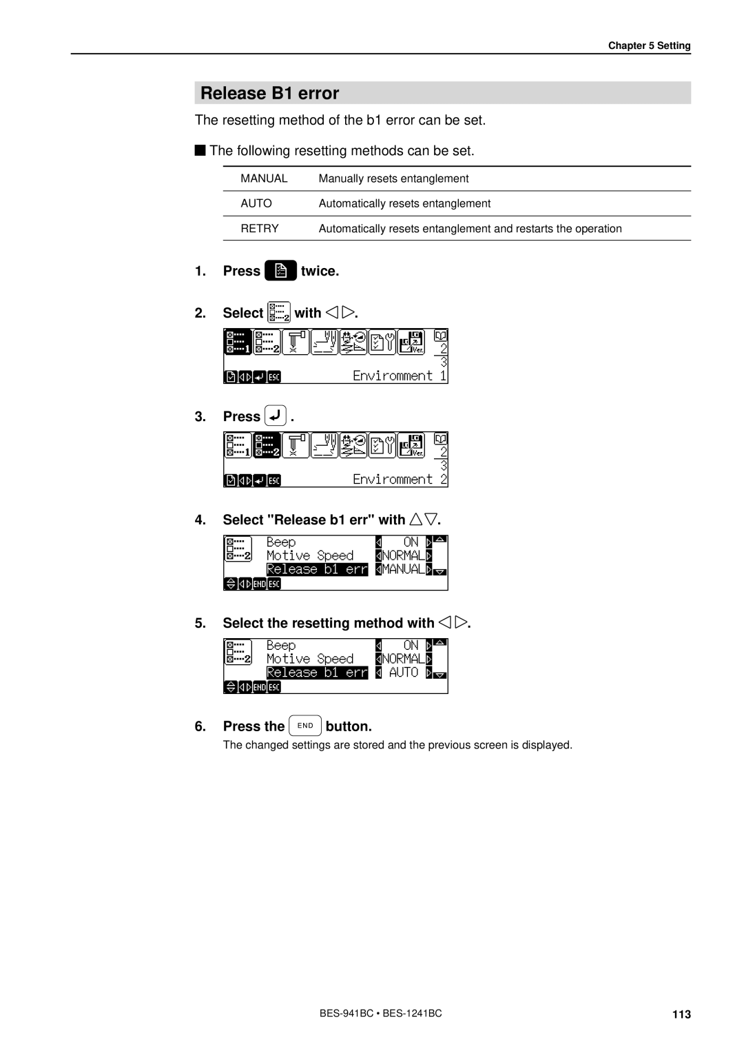 Brother BES-941BC instruction manual Release B1 error 