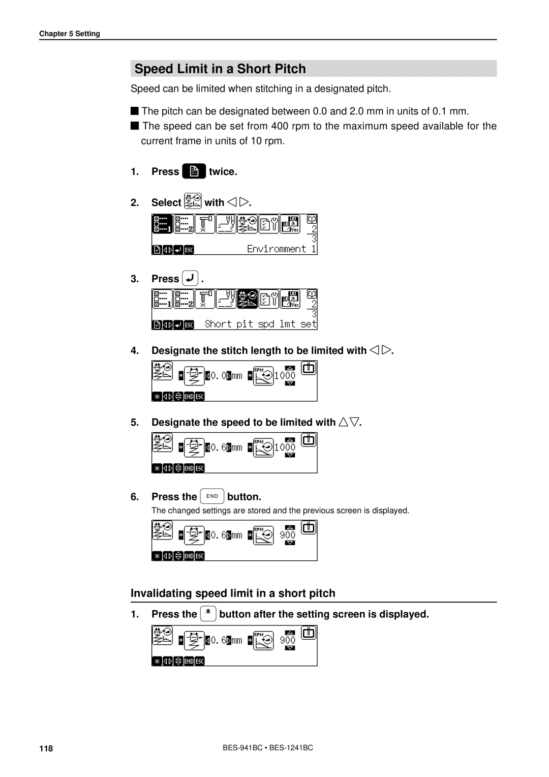 Brother BES-941BC instruction manual Speed Limit in a Short Pitch, Invalidating speed limit in a short pitch 