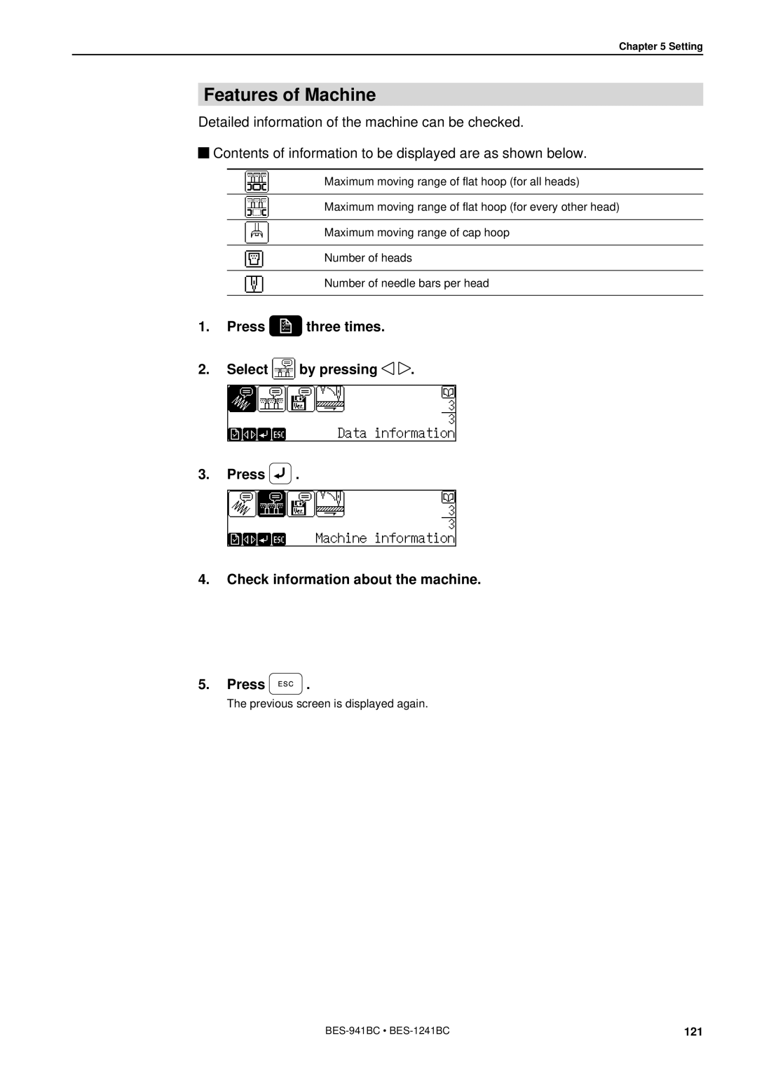 Brother BES-941BC instruction manual Features of Machine 