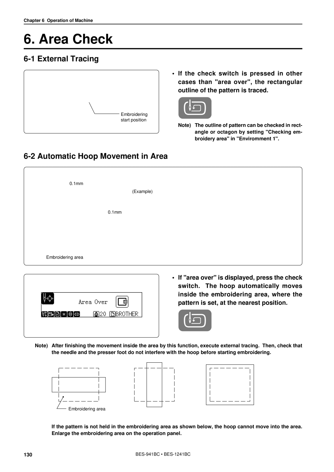 Brother BES-941BC instruction manual Area Check, External Tracing, Automatic Hoop Movement in Area 