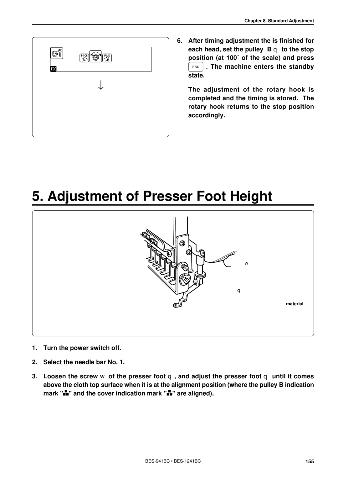 Brother BES-941BC instruction manual Adjustment of Presser Foot Height 