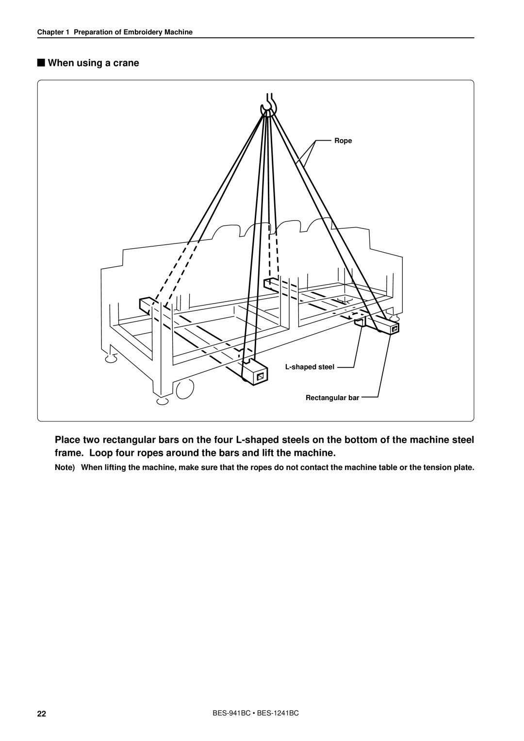 Brother BES-941BC instruction manual When using a crane 