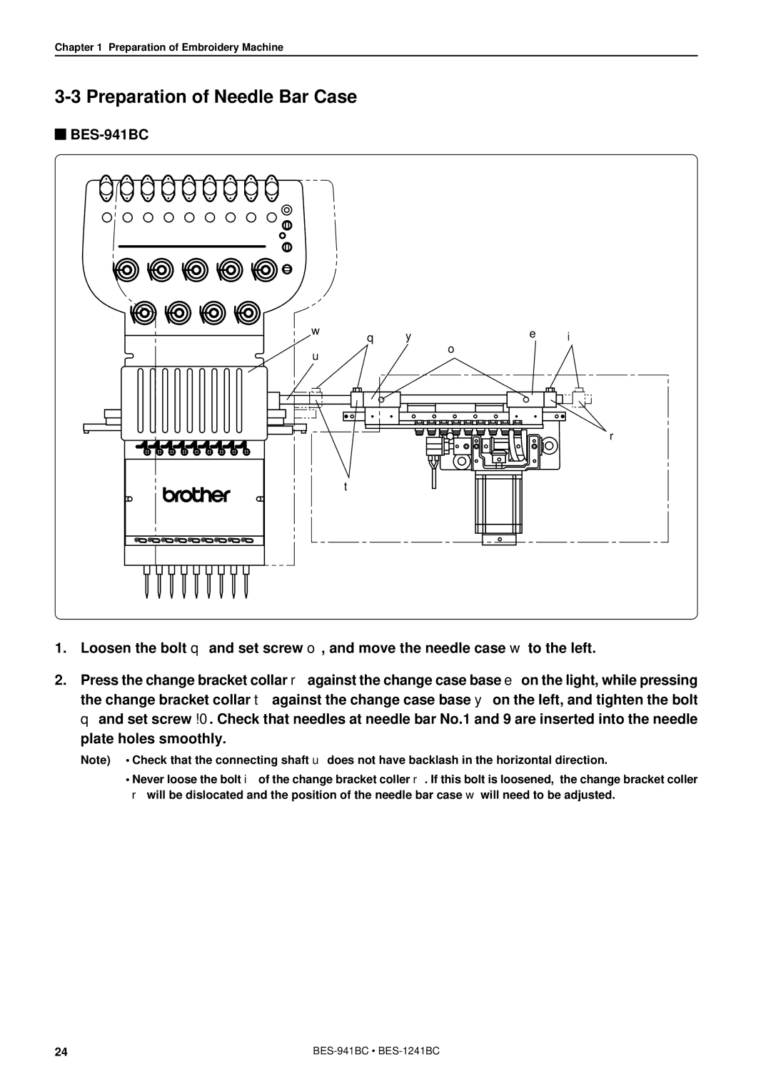 Brother BES-941BC instruction manual Preparation of Needle Bar Case 