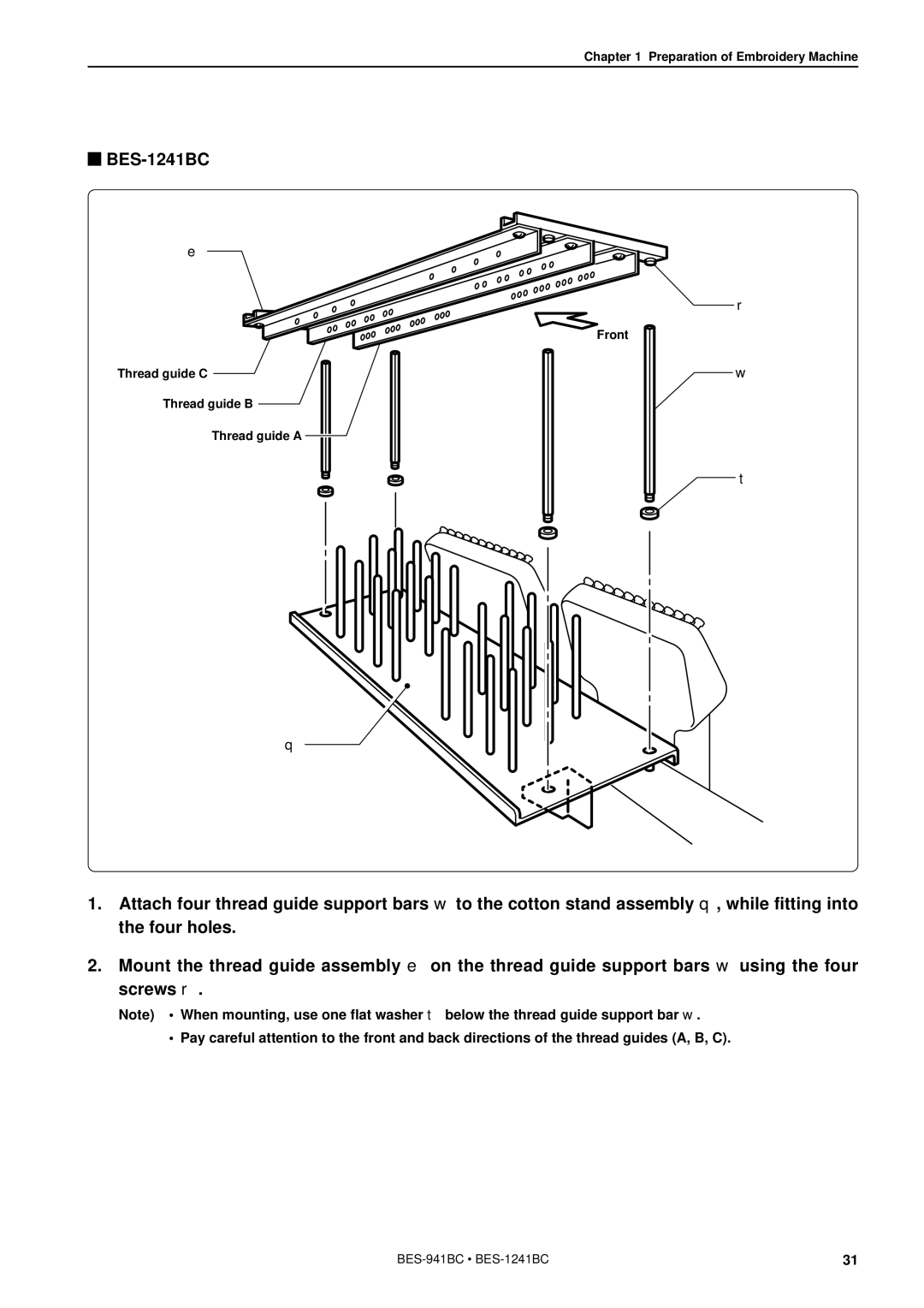 Brother BES-941BC instruction manual Front Thread guide C Thread guide B Thread guide a 