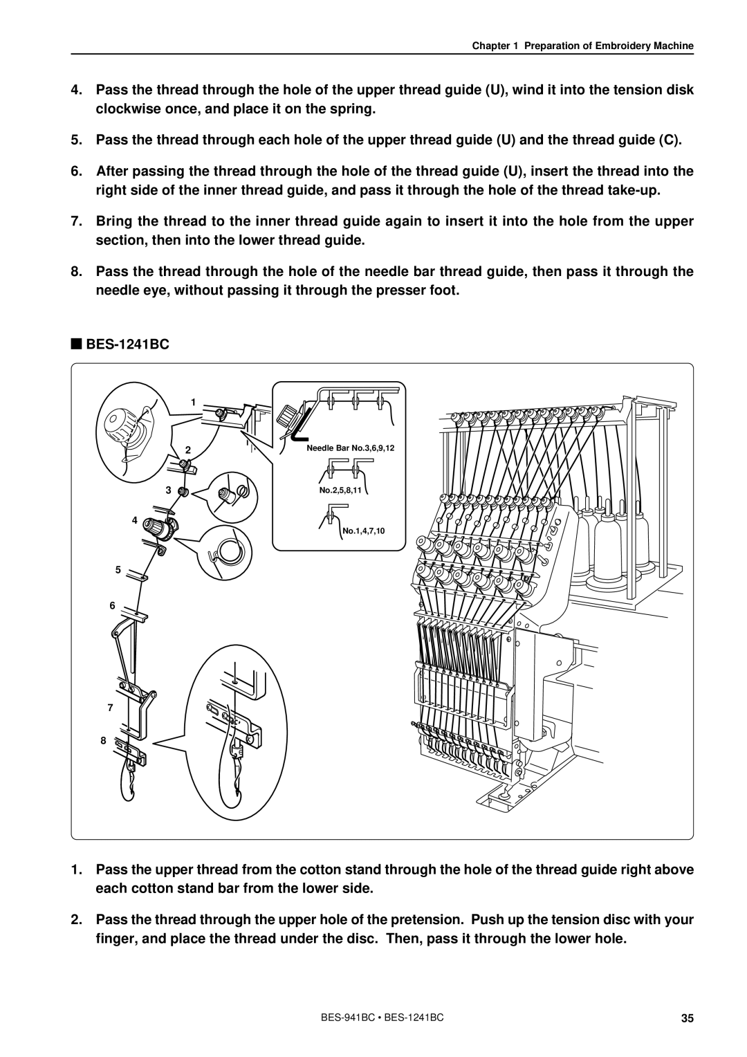 Brother BES-941BC instruction manual Needle Bar No.3,6,9,12 No.2,5,8,11 No.1,4,7,10 