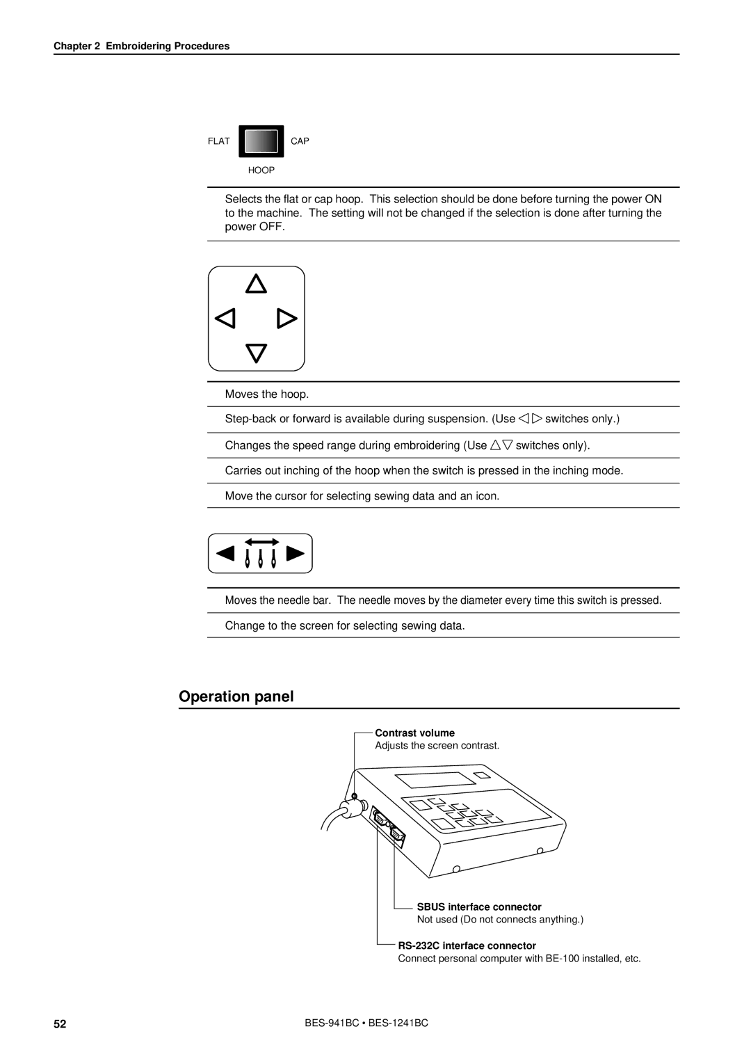 Brother BES-941BC instruction manual Operation panel 