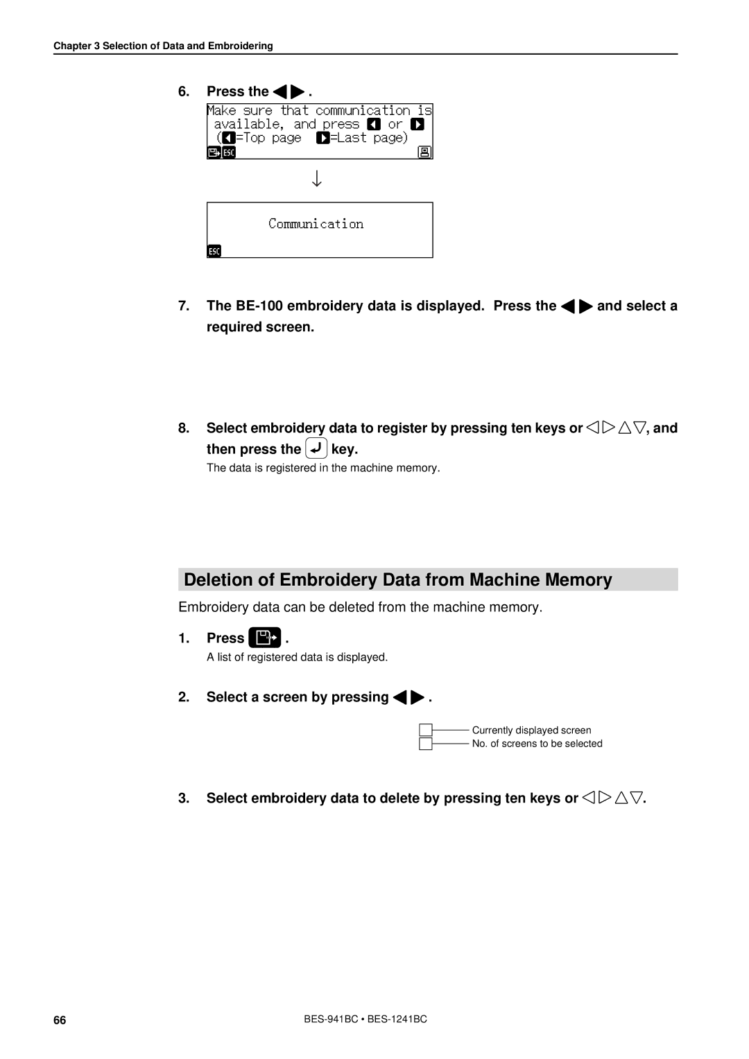 Brother BES-941BC instruction manual Deletion of Embroidery Data from Machine Memory 