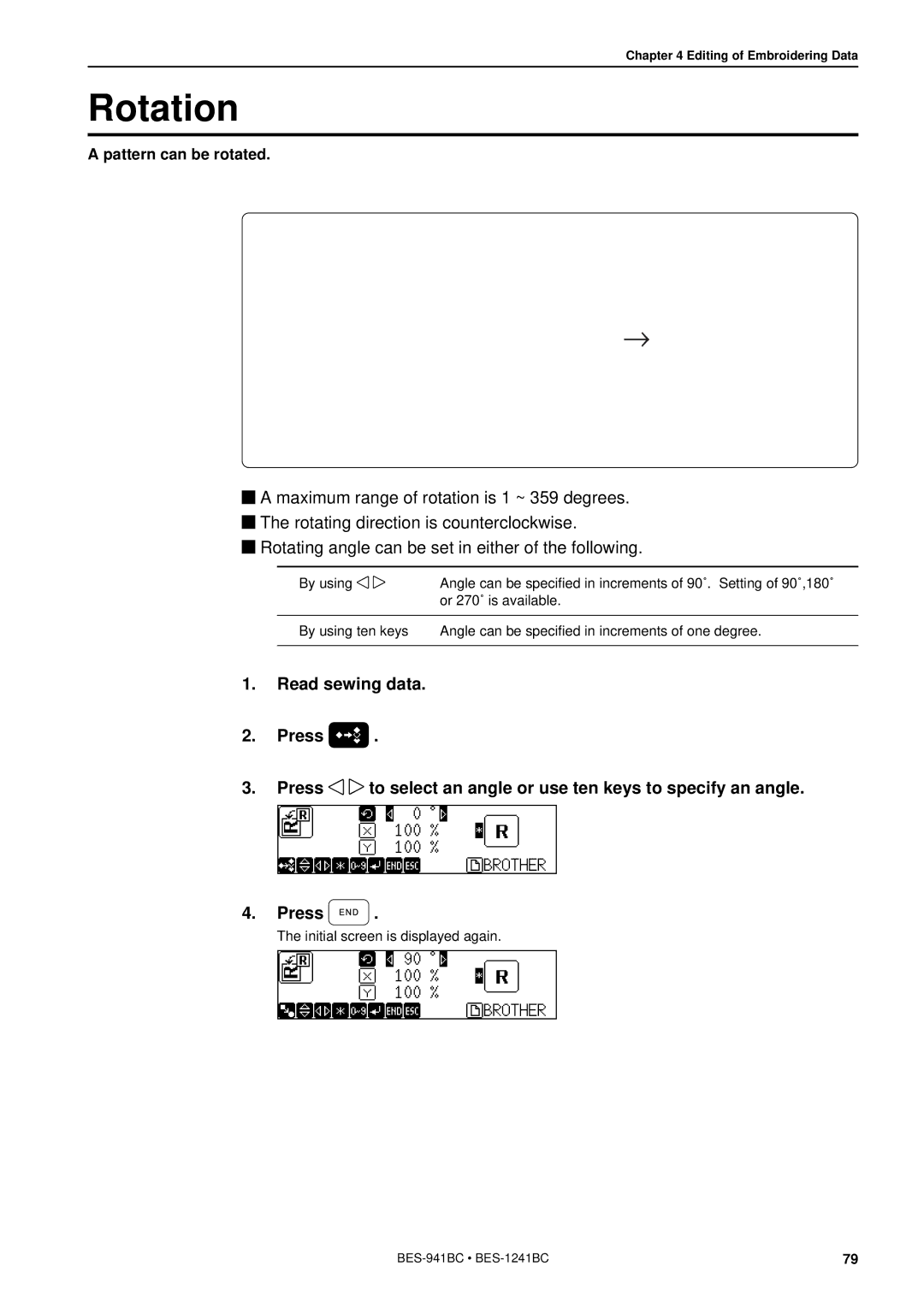 Brother BES-941BC instruction manual Rotation 