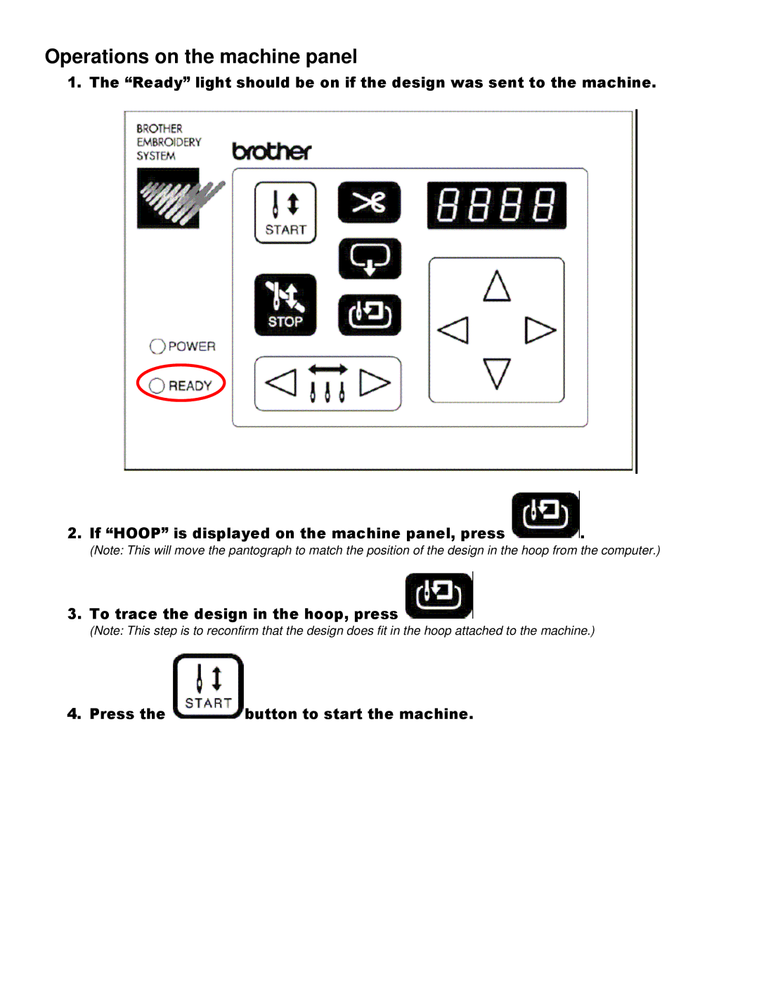 Brother BES-1240, BES-962, BE-1206-PC, BES-1262, BES-1260, BES-960, BE-1204-PC, BE-1201-PC manual Operations on the machine panel 