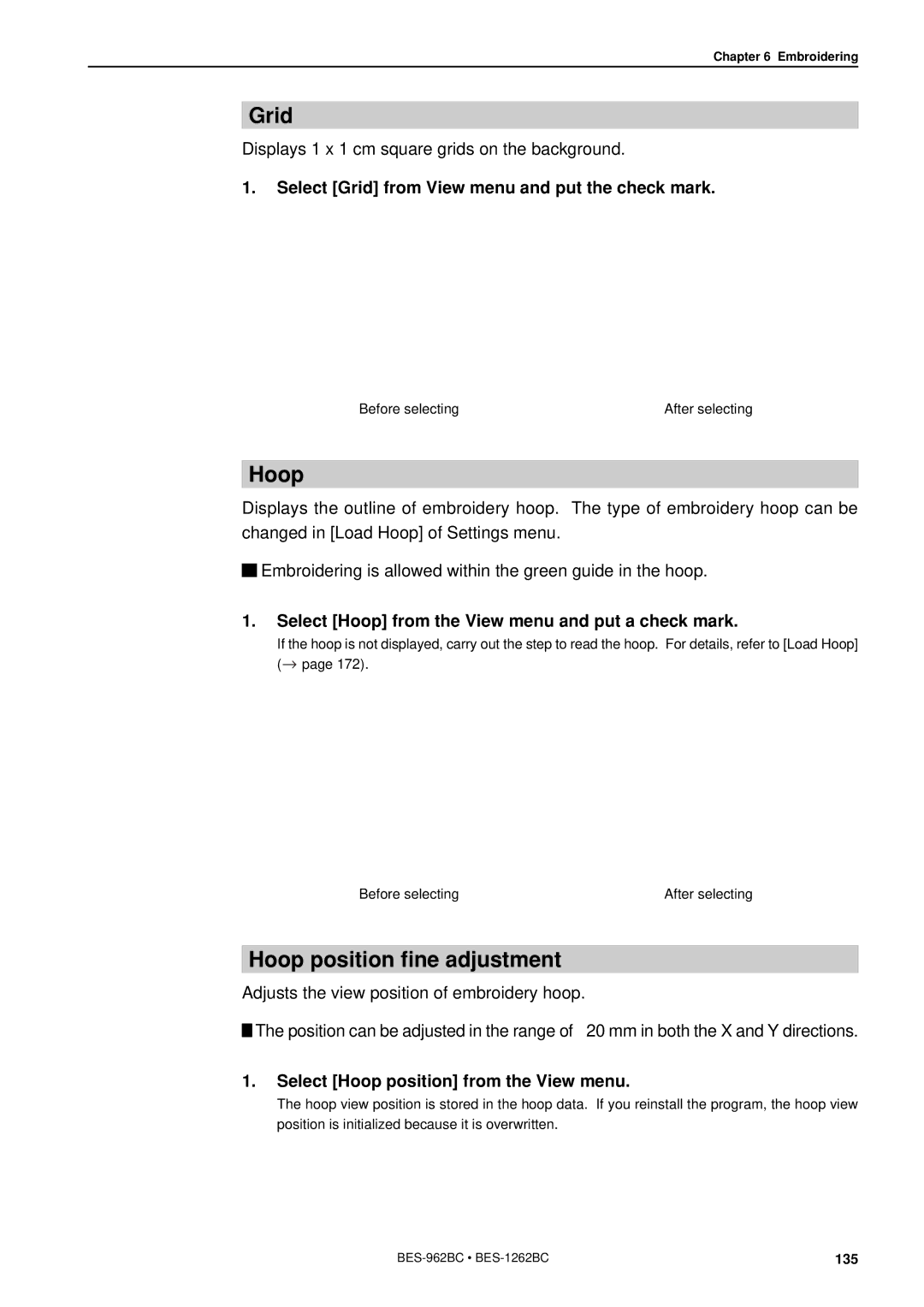 Brother BES-962BC instruction manual Grid, Hoop position fine adjustment 