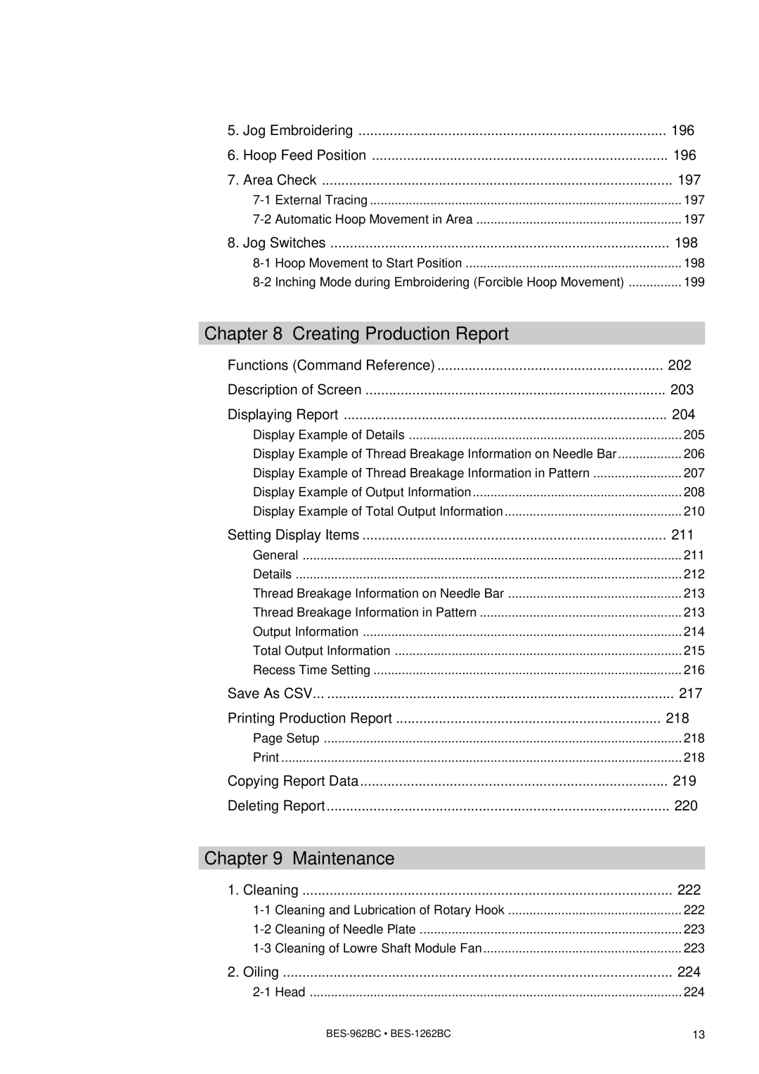 Brother BES-962BC instruction manual Creating Production Report, Maintenance 