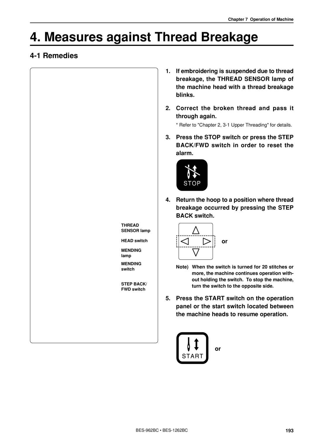 Brother BES-962BC instruction manual Measures against Thread Breakage, Remedies 