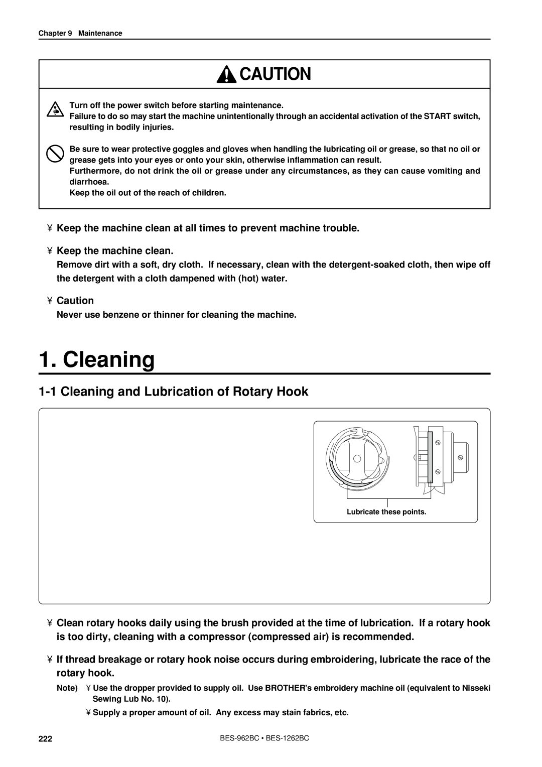 Brother BES-962BC instruction manual Cleaning and Lubrication of Rotary Hook 