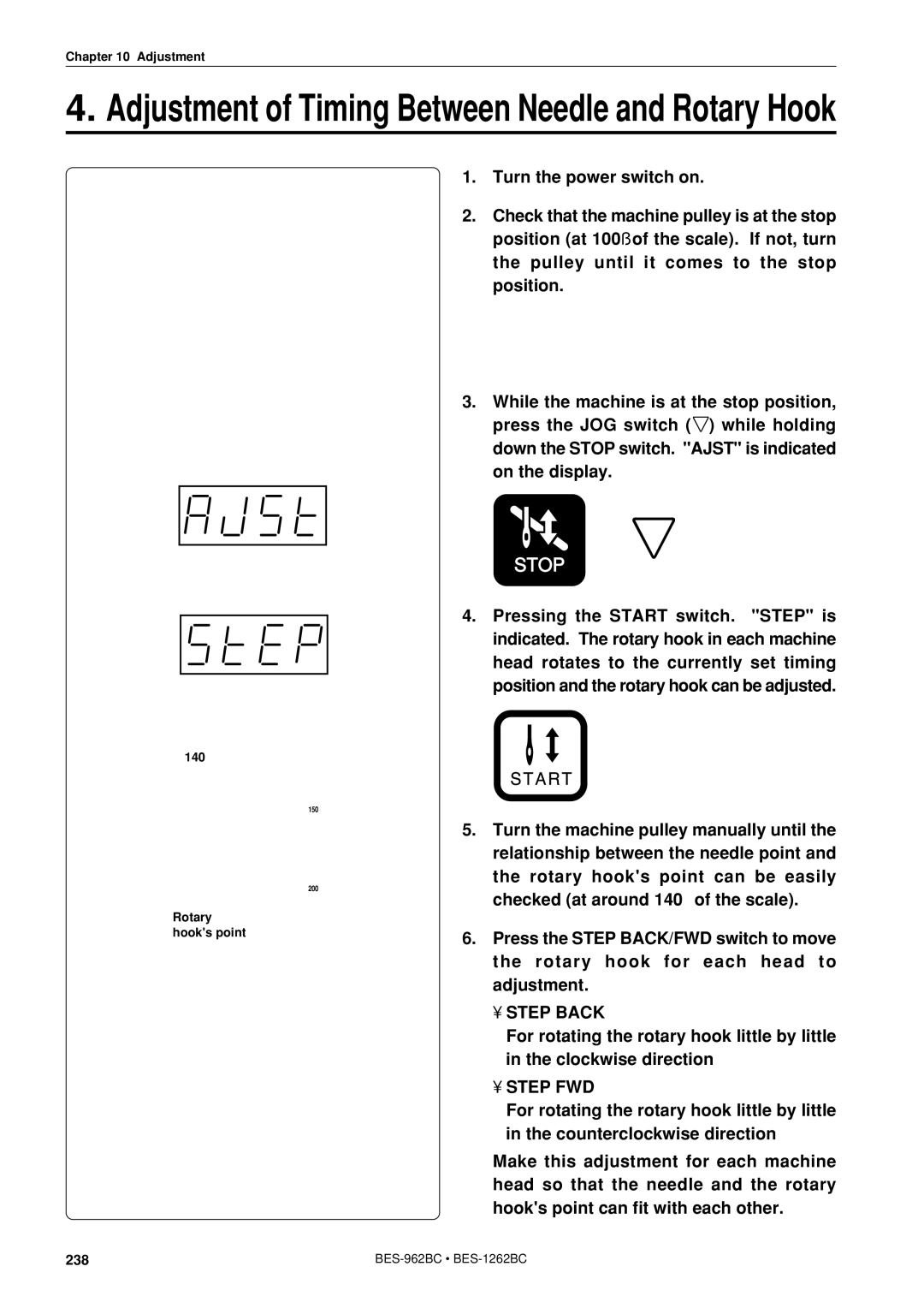 Brother BES-962BC instruction manual Adjustment of Timing Between Needle and Rotary Hook 