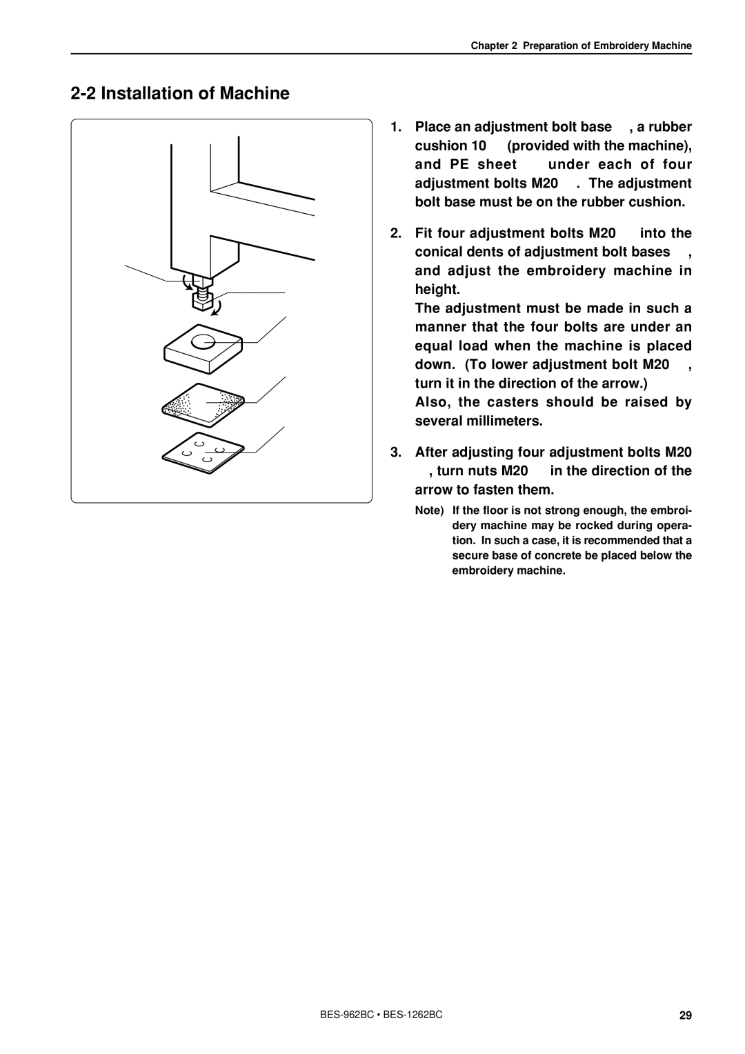 Brother BES-962BC instruction manual Installation of Machine 