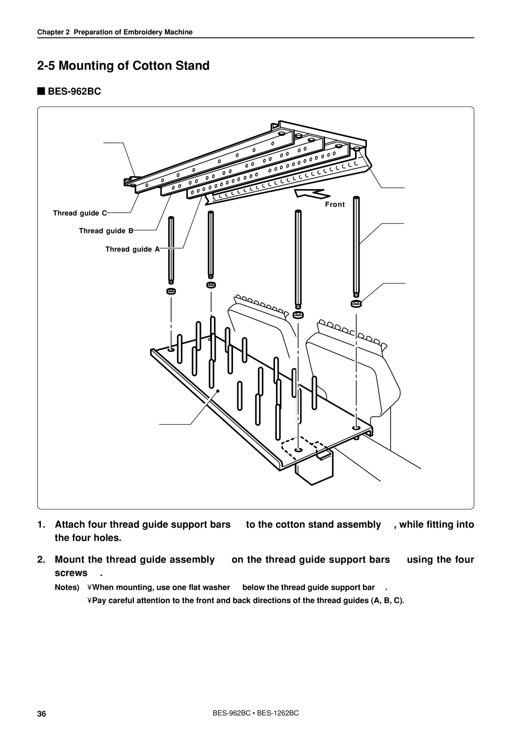 Brother BES-962BC instruction manual Mounting of Cotton Stand 