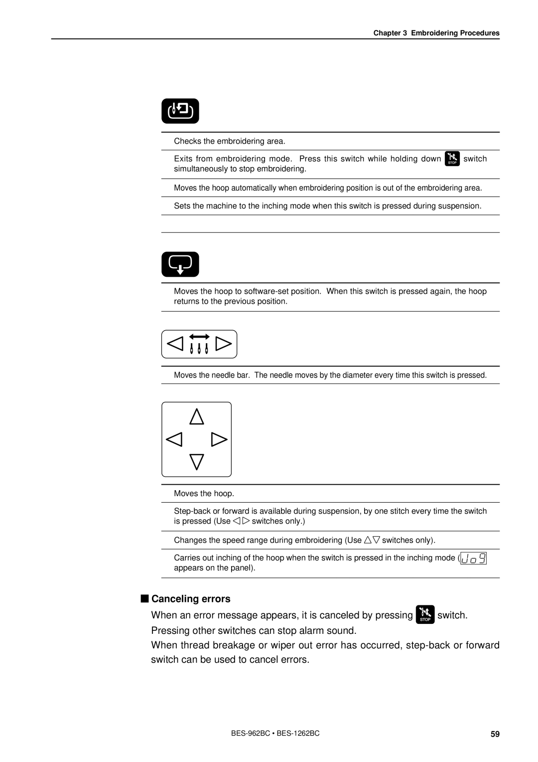 Brother BES-962BC instruction manual Canceling errors 