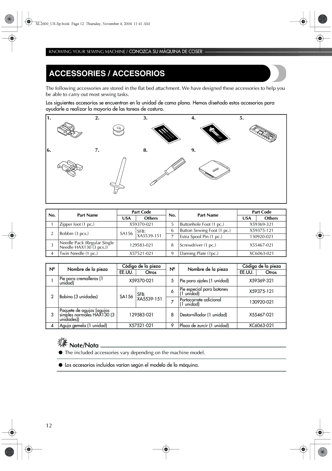 Brother 885-S27, BM-3500 operation manual Accessories / Accesorios 