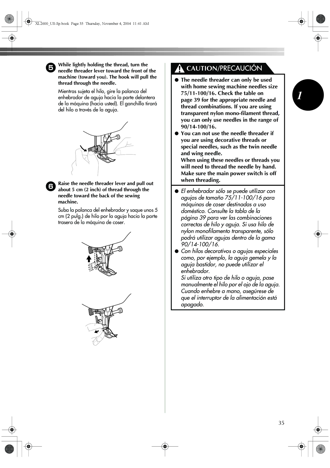 Brother BM-3500, 885-S27 operation manual XL2600US-Sp.book Page 35 Thursday, November 4, 2004 1141 AM 