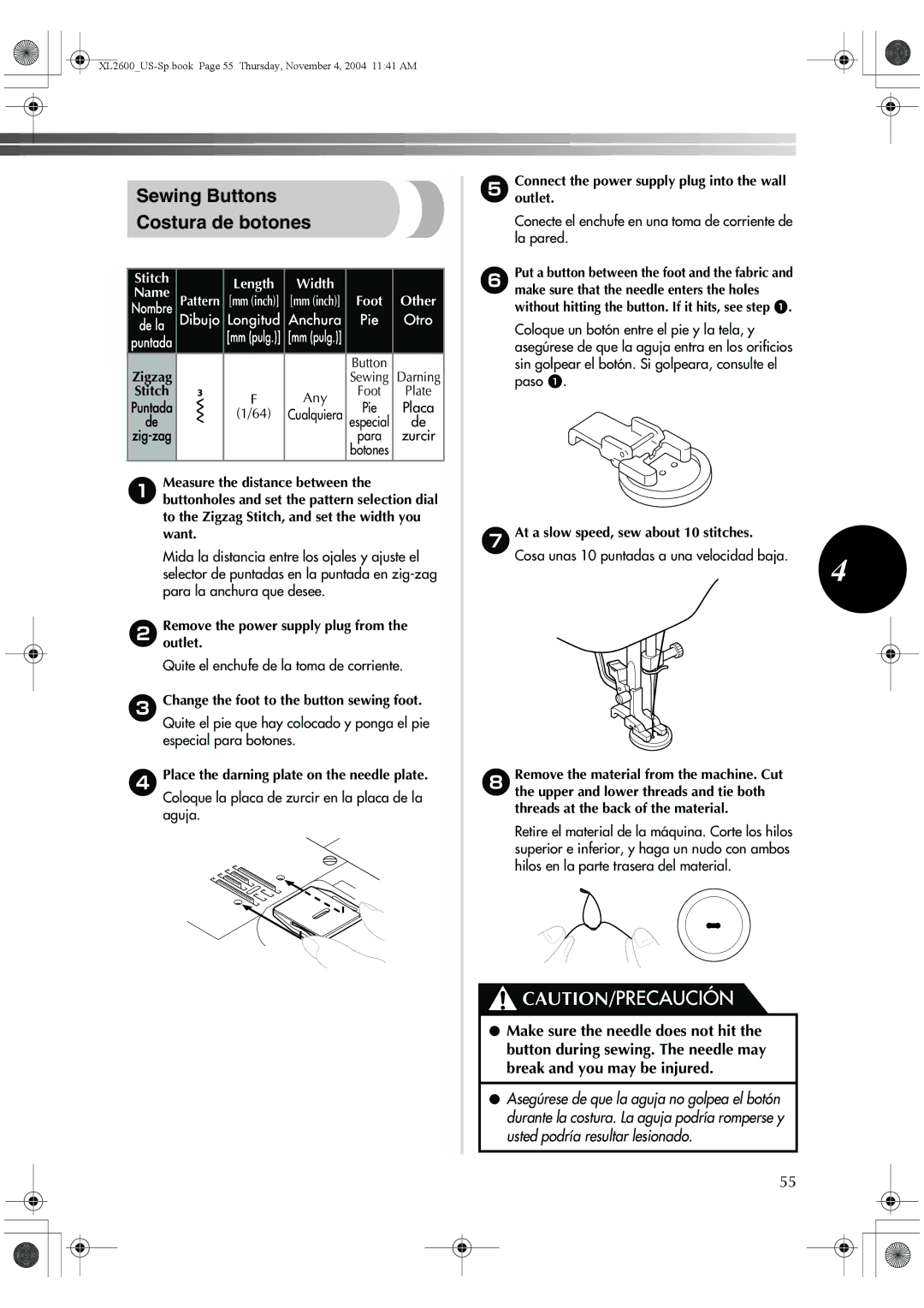 Brother BM-3500 Sewing Buttons Costura de botones, Stitch Length Width, Want, 2Removeoutlet. the power supply plug from 