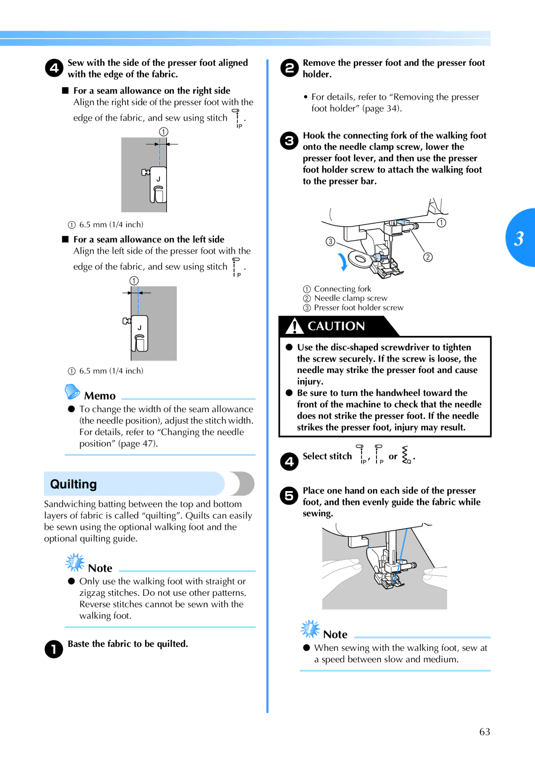 Brother Brother CP-6500 operation manual Quilting, For a seam allowance on the left side, DSelect stitch, Sewing 