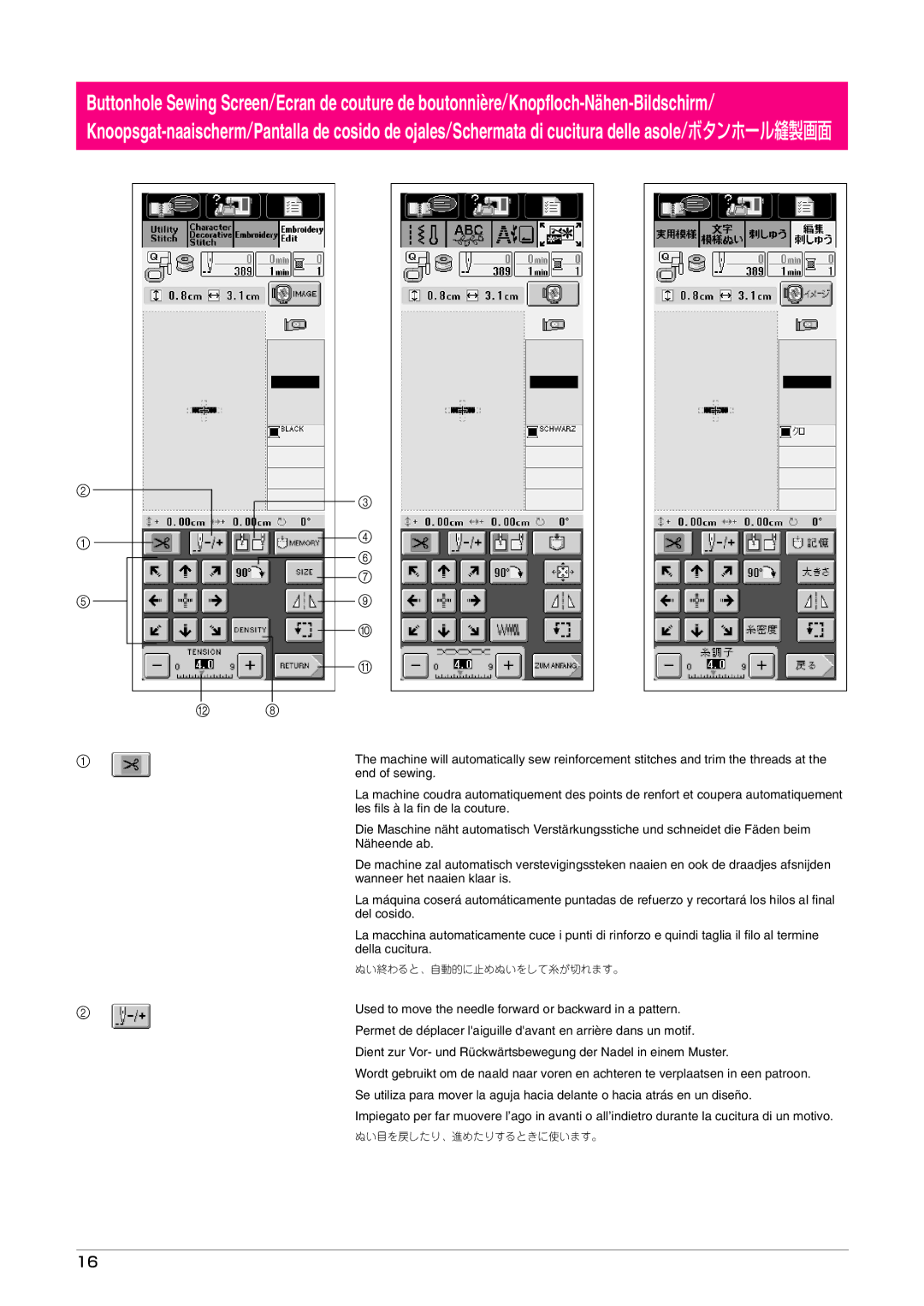 Brother Button Hole Kit operation manual ぬい終わると、自動的に止めぬいをして糸が切れます。 