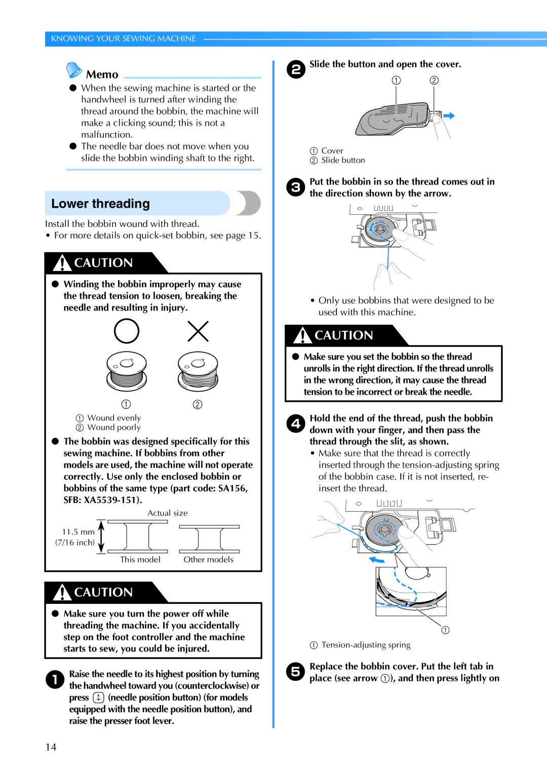 Brother CE 500PRW operation manual Lower threading, Actual size 11.5mm 7/16 inch This model 