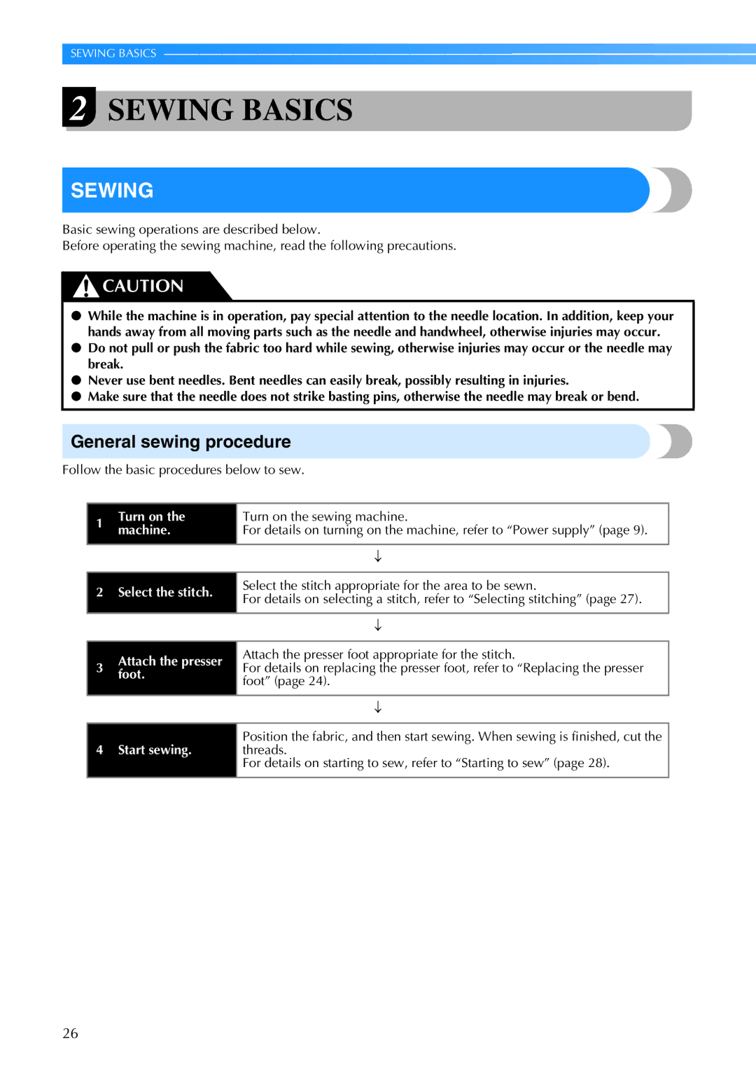 Brother CE 500PRW operation manual Sewing, General sewing procedure 