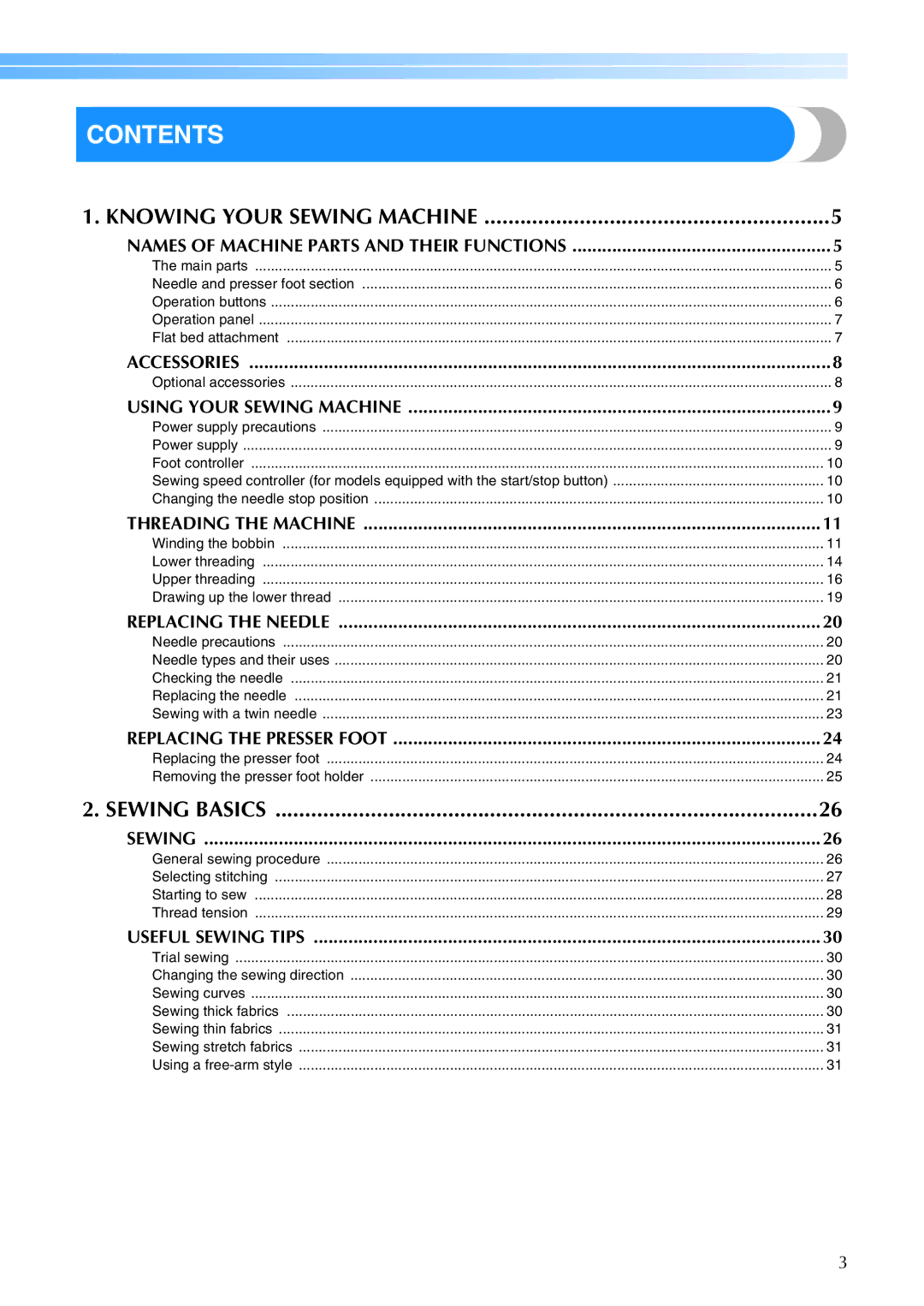 Brother CE 500PRW operation manual Contents 