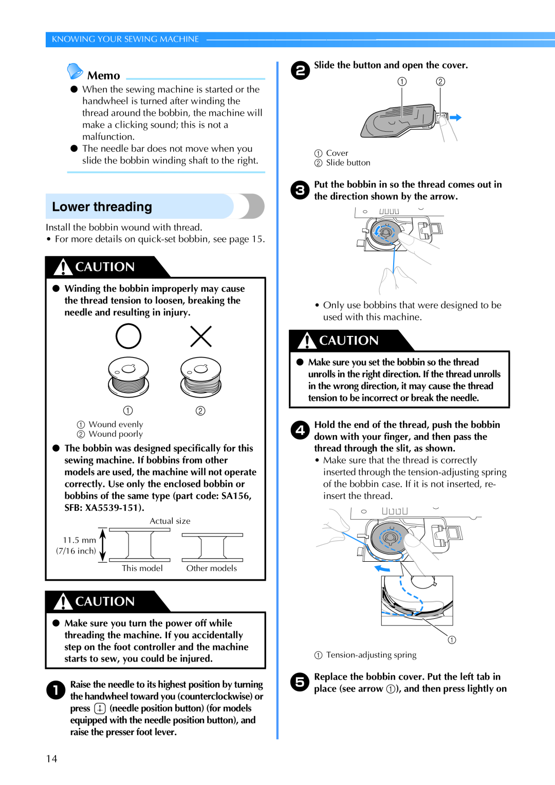 Brother CE 500PRW operation manual Lower threading, Memo 