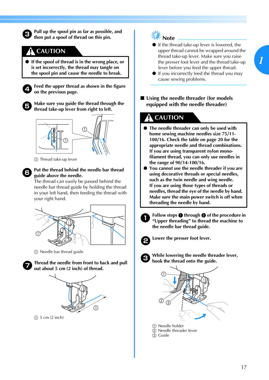 Brother CE 500PRW operation manual dFeed the upper thread as shown in the figure on the previous page 