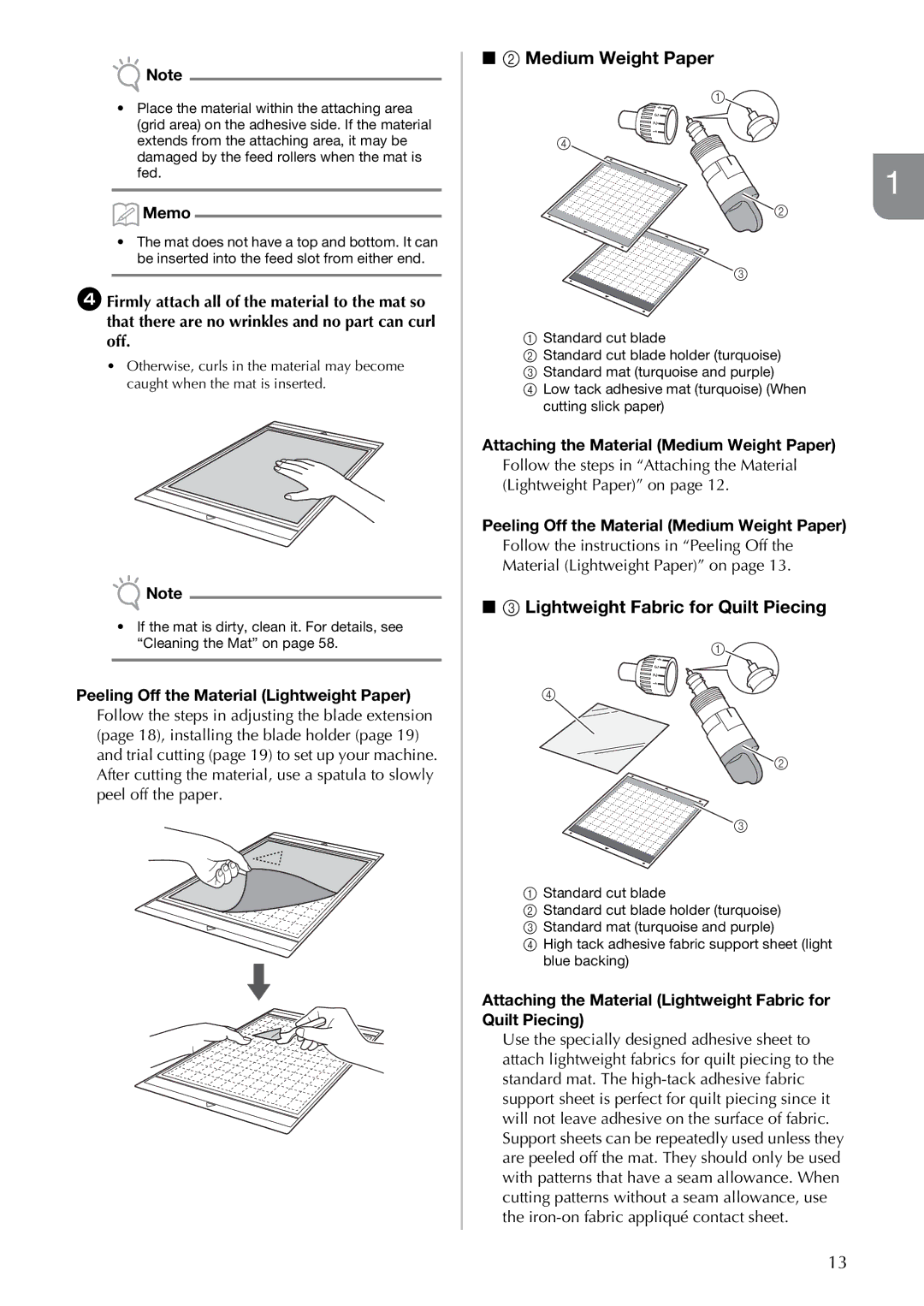 Brother CM100DM operation manual Medium Weight Paper, Lightweight Fabric for Quilt Piecing 